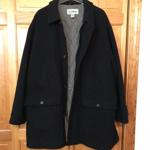 L.L. Bean 100% Wool Coat Jacket Mens Large Quilted Thinsulate - Picture 2 of 9